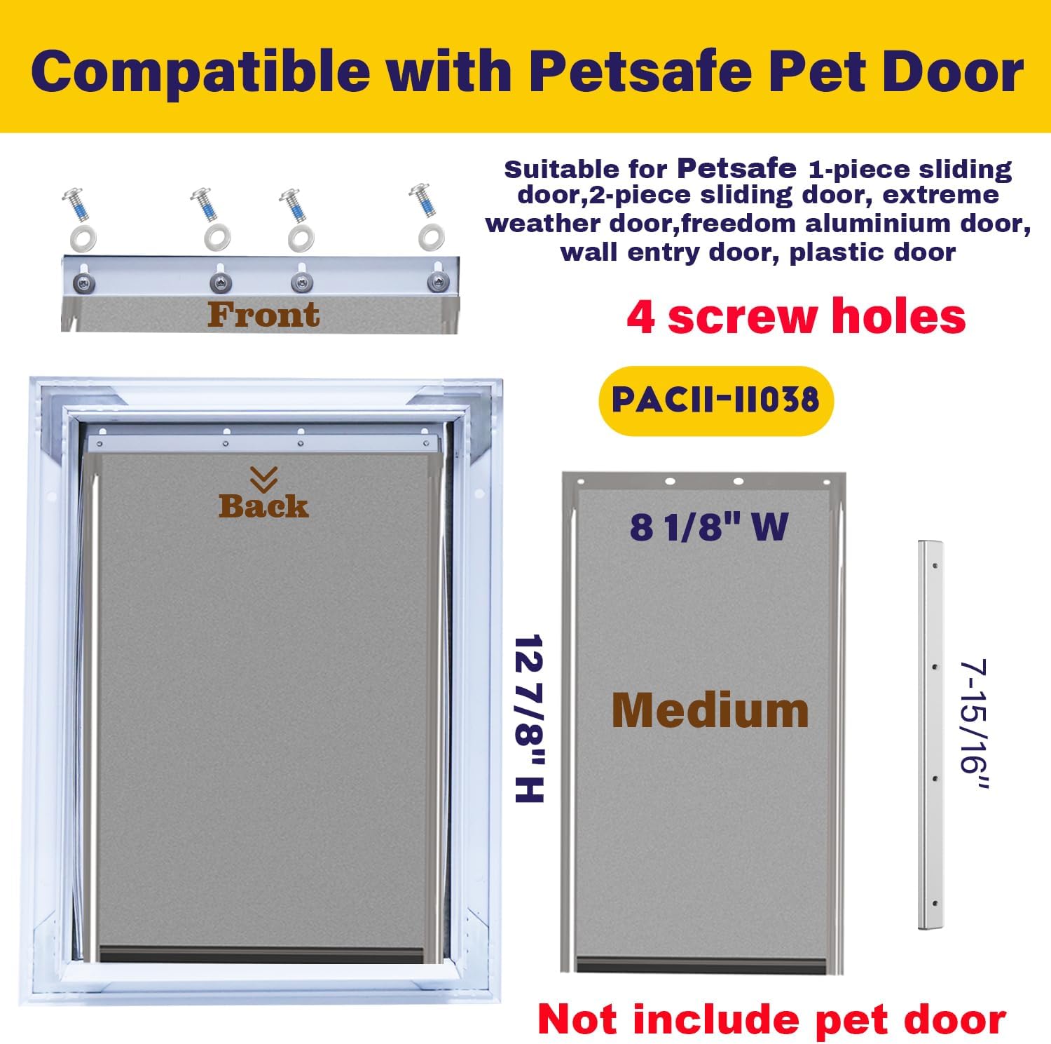 2PCS PAC11-11038 Medium Pet Door Replacement Flaps with 2PCS Solid Aluminum Bracket, 304 Stainless Steel Flat Washers and Screws, Compatible with Pet-Safes Freedom Doggie Doors (Smoky Translucent)