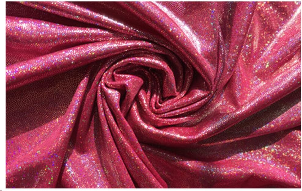 Sparkle Hot Pink Glitter Dot Sequins Holographic Laser 4-Ways Stretched Spandex Mermaid Scale Fabric