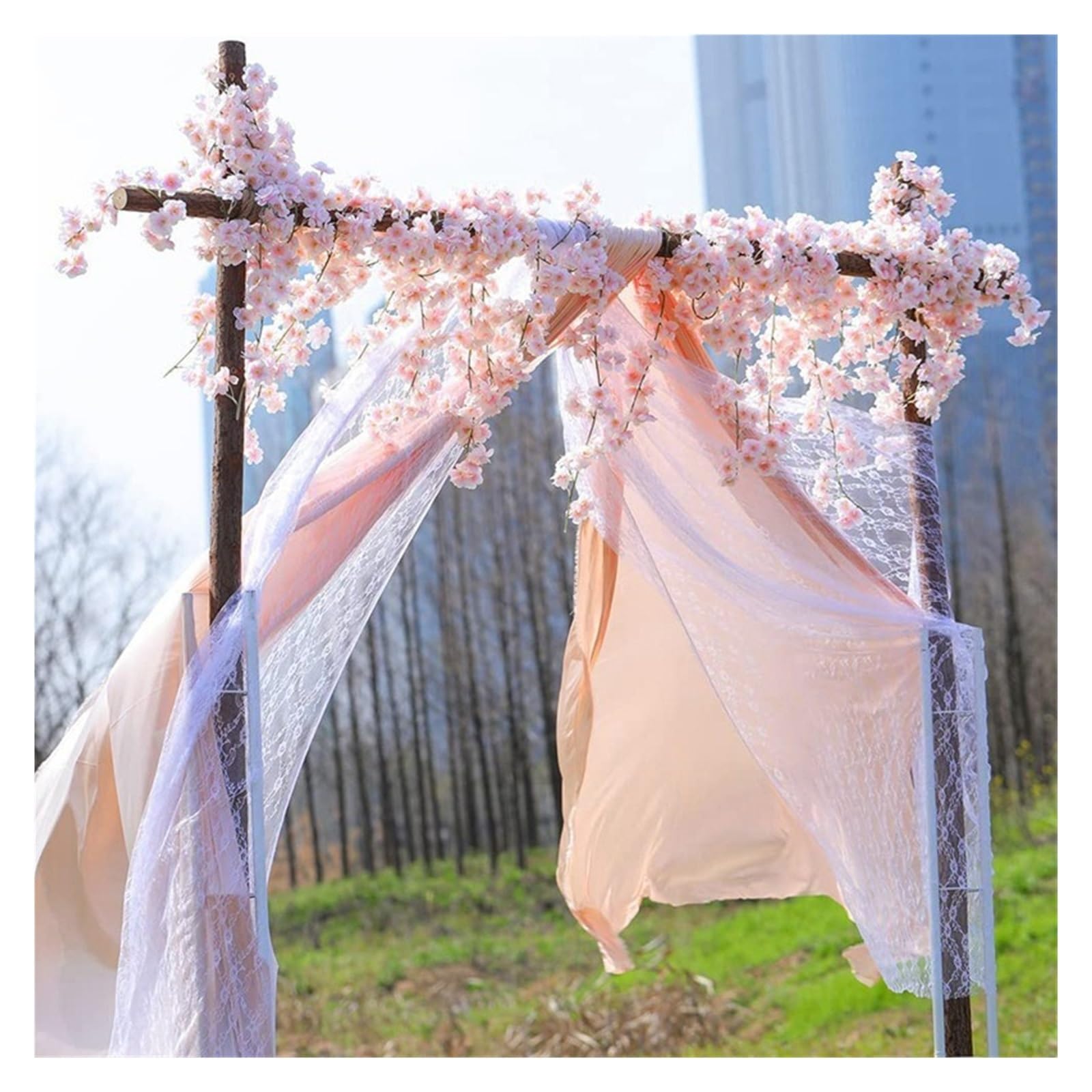 Künstliche Kirschblütenrebe | Mehrfarbig, 180 cm, 1/2 Stück, Gartenhintergrund: Blumendekor(Dark Pink,2pcs)