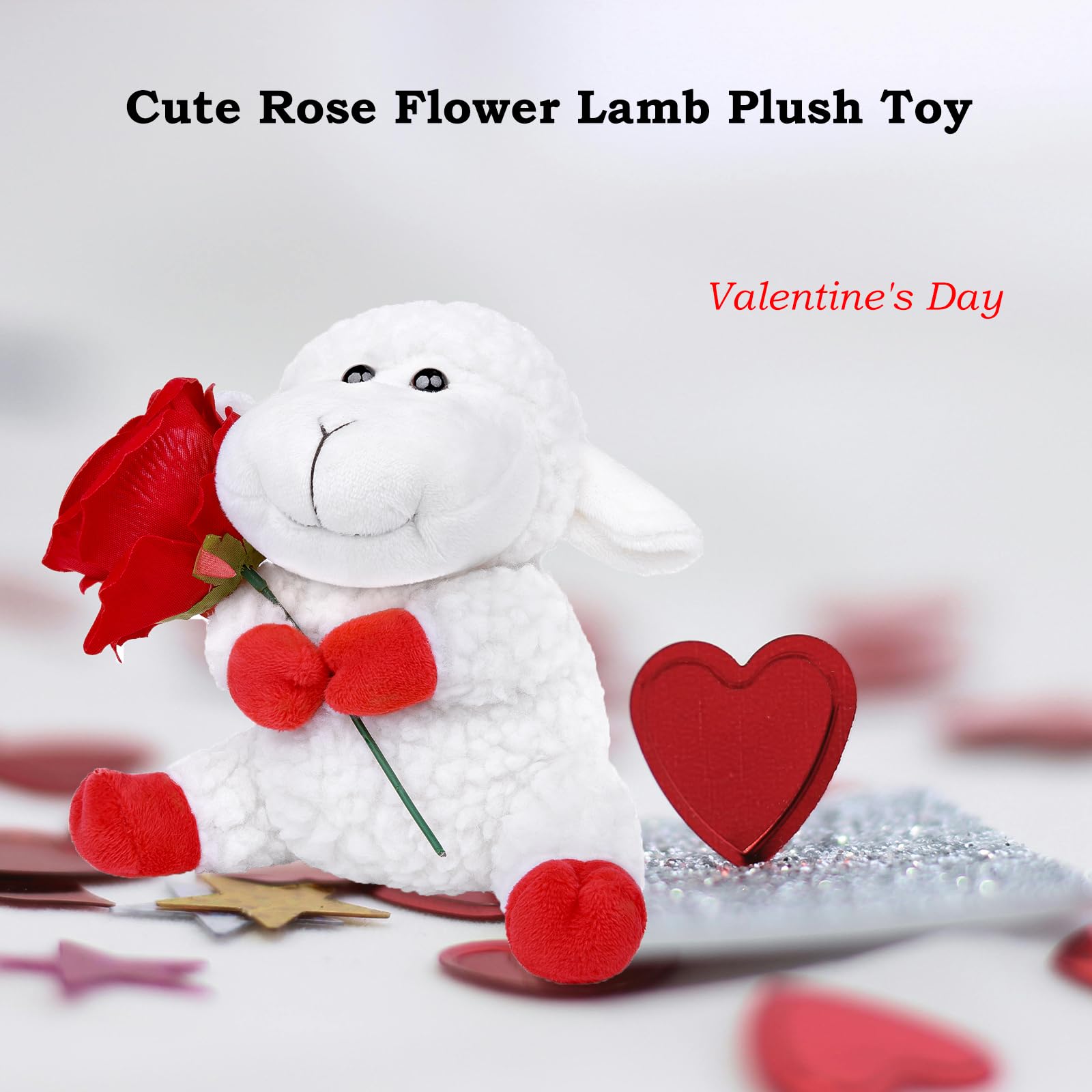 lilizzhoumax Romantic Valentine's Day Rose Flower Lamb Plush Toy 13cm/5” - Image 2