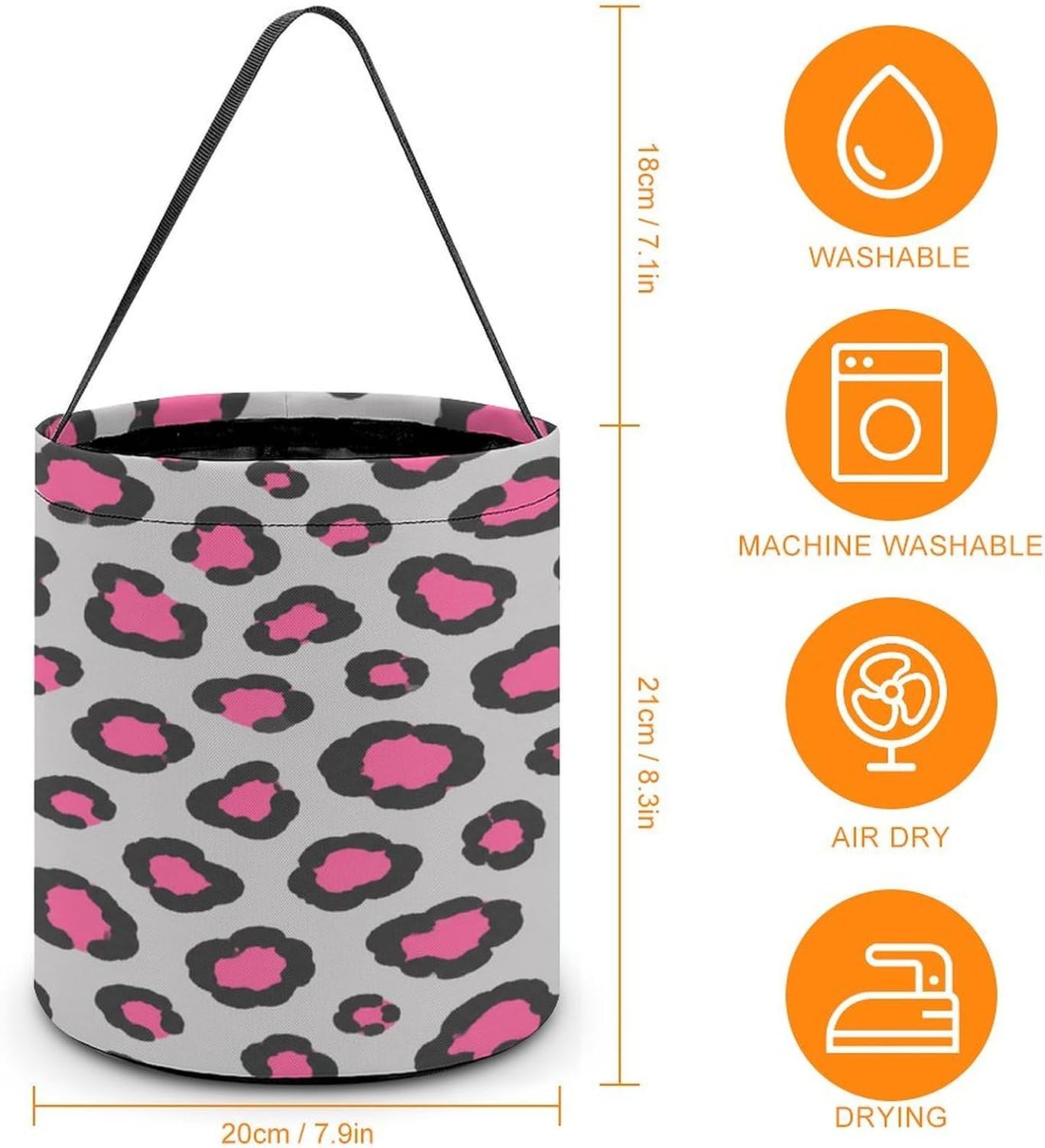 Pink and Gray Halloween Trick Or Treat Bucket Candy Tote Hand‑held Pouch for Cosplay Theme Party Gift Storage image 2
