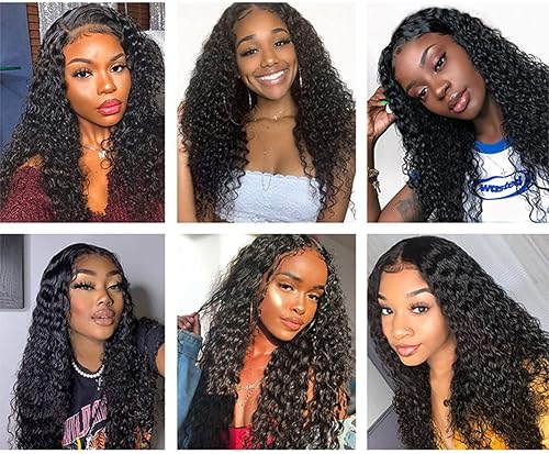 Miniatura 5 de Peluca de encaje frontal 4x4, pelucas de cabello humano ondulado profundo para mujer, peluca sin pegamento, línea de cabello natural con abuelitos,