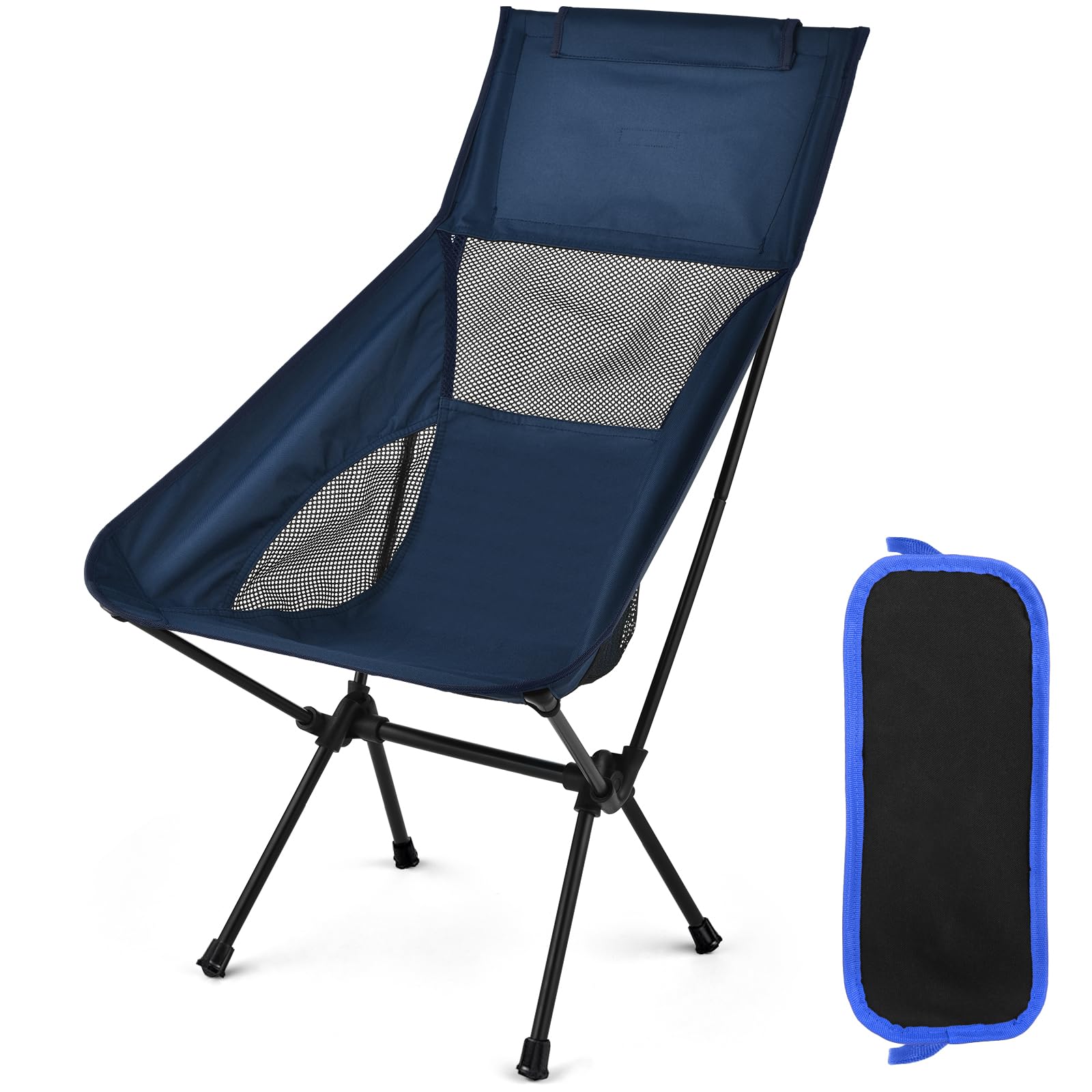 Sedia da Campeggio Pieghevole Leggera, Capacità di Carico 150kg, Sedia da Campeggio Portatile con Borsa Portaoggetti, Sedia da Spiaggia Compatta per Picnic, Campeggio, Viaggi, Pesca, Spiaggia