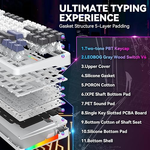 Miniatura 4 de Aula F87 Pro Wireless Mechanical Keyboard, Tri-Mode Bluetooth2.4GUSB-C Hot-Swappable RGB Gaming Keyboard, Gasket Mount, 4000mAh, for WindowsMac