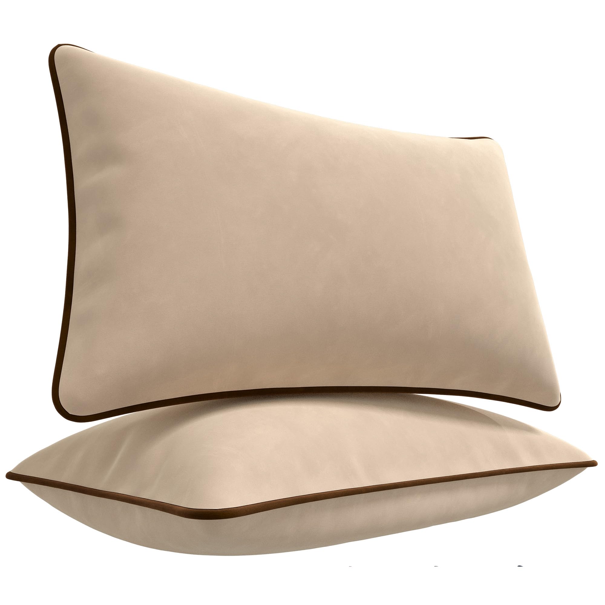 Blau Marité Set de 2 Fundas Cojín Terciopelo 30x50 cm – Cojines Decorativos sofá Cama salón. Funda cojín con Ribete. Relleno no Incluido. (Beige y Marrón)