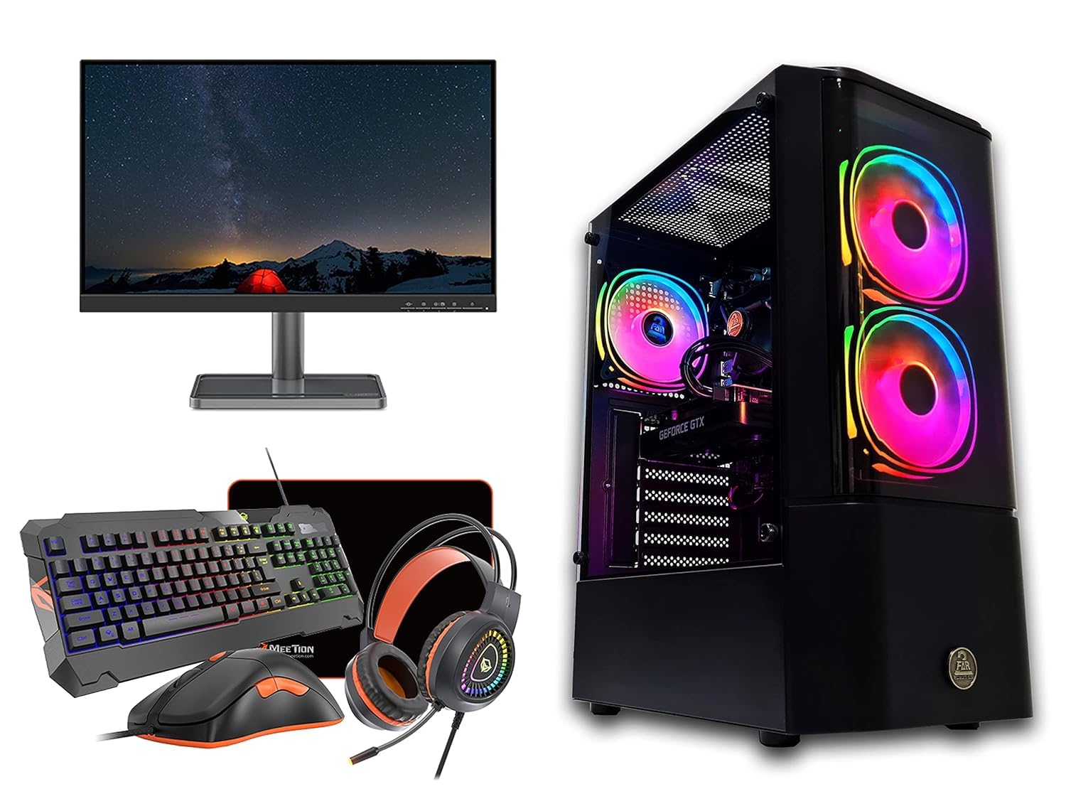 2 FAR ROBOTICS Complete Starter Gaming Computer PC Desktop, 24inch Monitor, Keyboard, Mouse, Headphone, Nvidia RTX 4060, Intel i7, 16GB DDR3, 1TB SSD, Windows 10 pro, RGB CPU Case (Upgraded) Complete Set RTX 4060