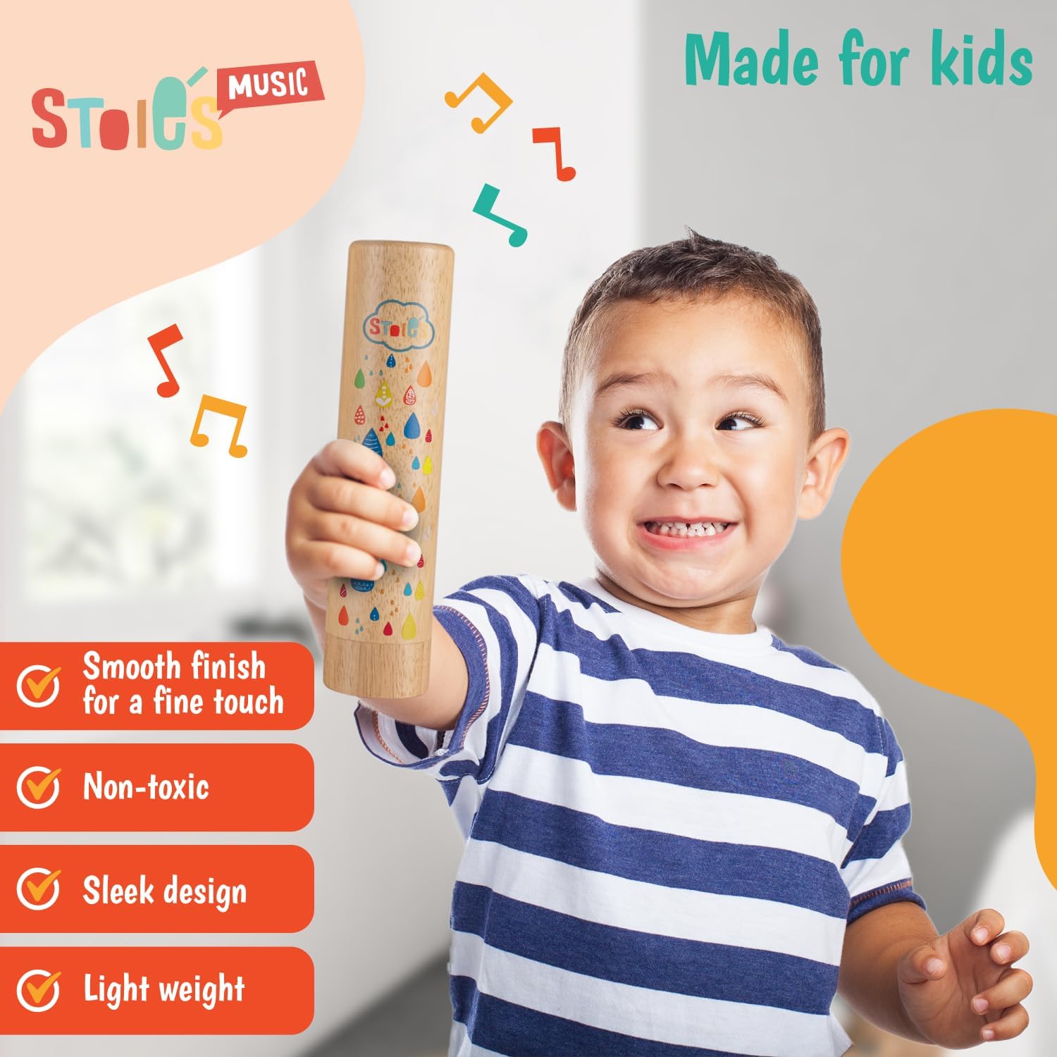 Stoie's Wooden Rainstick Instrument for Kids, Support Music Exploration, Coordination and Rhythm Baby Toy, Soothing Sound for Sensory Play, Durable Rainmaker of Kid-Friendly Size, 2 Pack