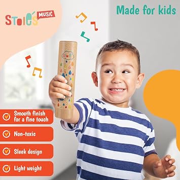 Stoie's Wooden Rainstick Instrument for Kids, Support Music Exploration, Coordination and Rhythm Baby Toy, Soothing Sound for Sensory Play, Durable Rainmaker of Kid-Friendly Size, 2 Pack