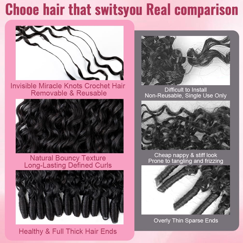 Miracle Knots Crochet Human Hair Burmese Curly Human Hair Crochet 18 Inch 60g Knotless Pre-Separated 3c4a Water Curly Hair Lightweight Reusable Virgin Hair Extensions for Women Natural Color