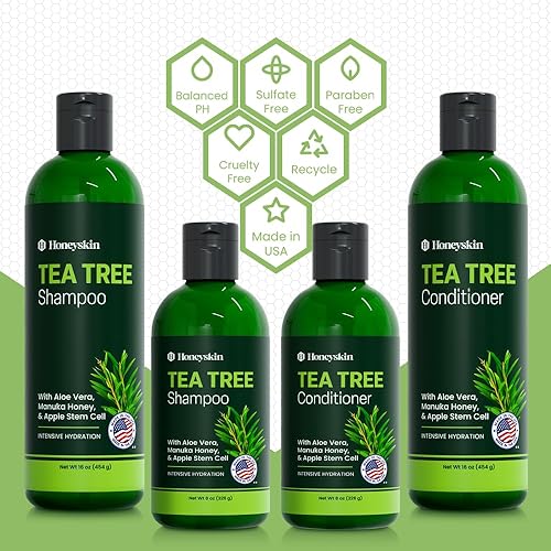 Miniatura 5 de Juego de champú y acondicionador de árbol de té, tratamiento de la caspa con aceite de árbol de té orgánico, tratamiento con picazón en el cuero