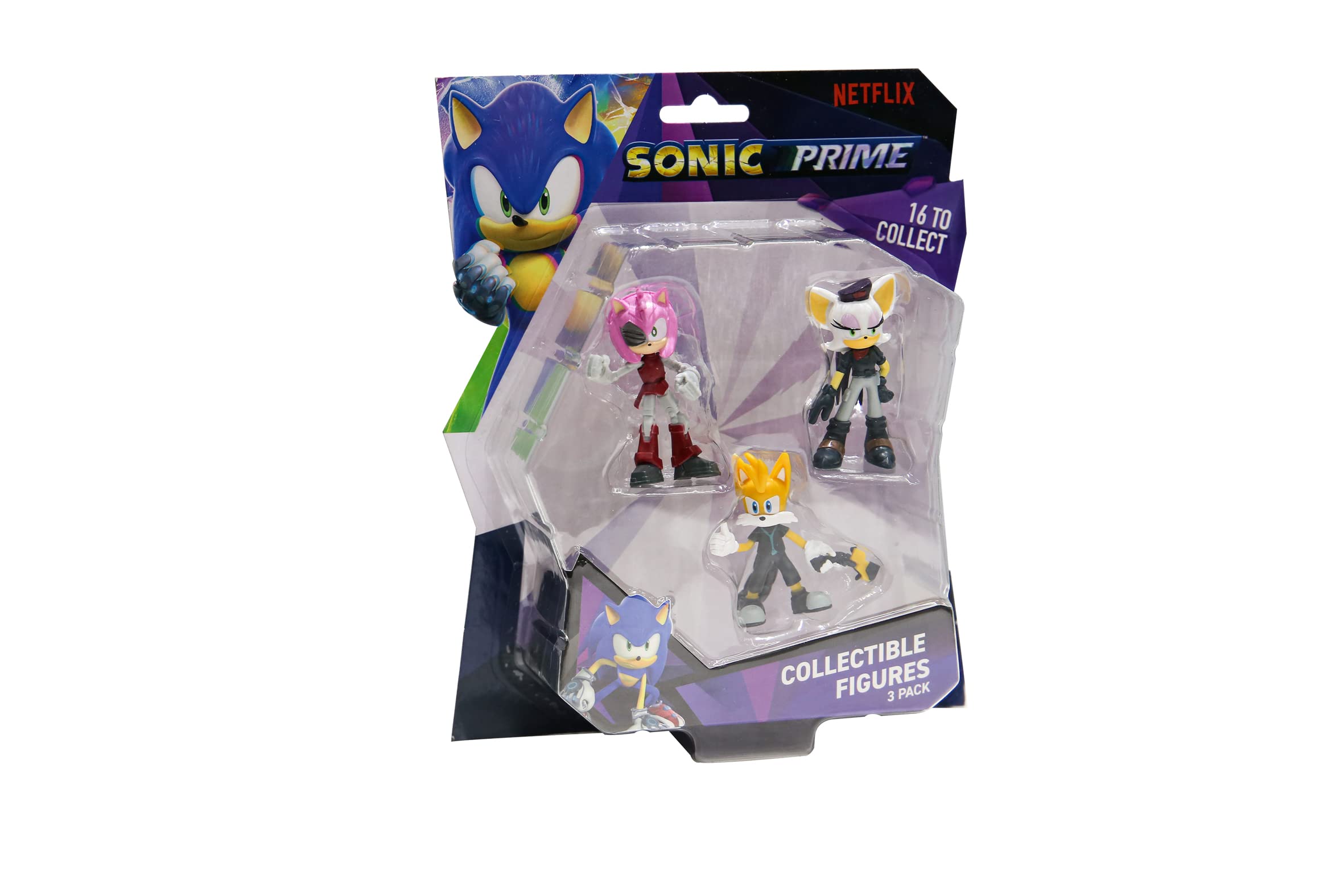 BANDAI Sonic Prime Collectable Figures 3 Pack Set - 3 Sonic The Hedgehog Models Based On Netflix TV Show