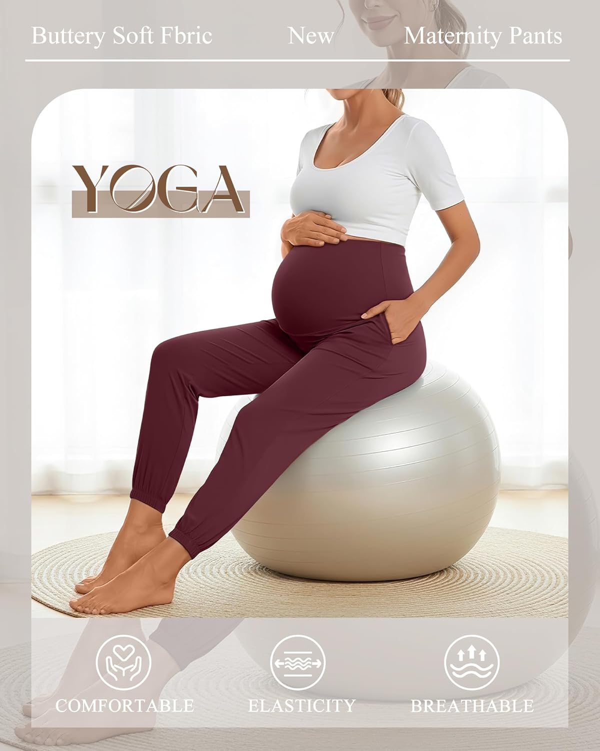 Neer 3 Pack Women's Maternity Pants Over The Belly Stretchy Joggers Pregnancy Casual Lounge Pants with Pockets - Image 5