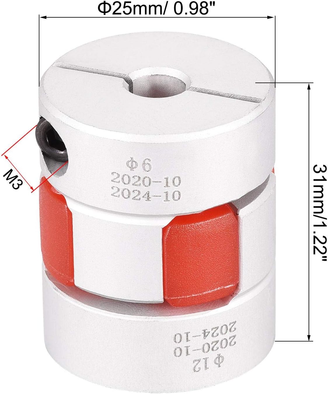 uxcell 6mm to 12mm Bore L31xD25 Flexible Coupling Jaw Coupler Shaft Joint for Servo Motor