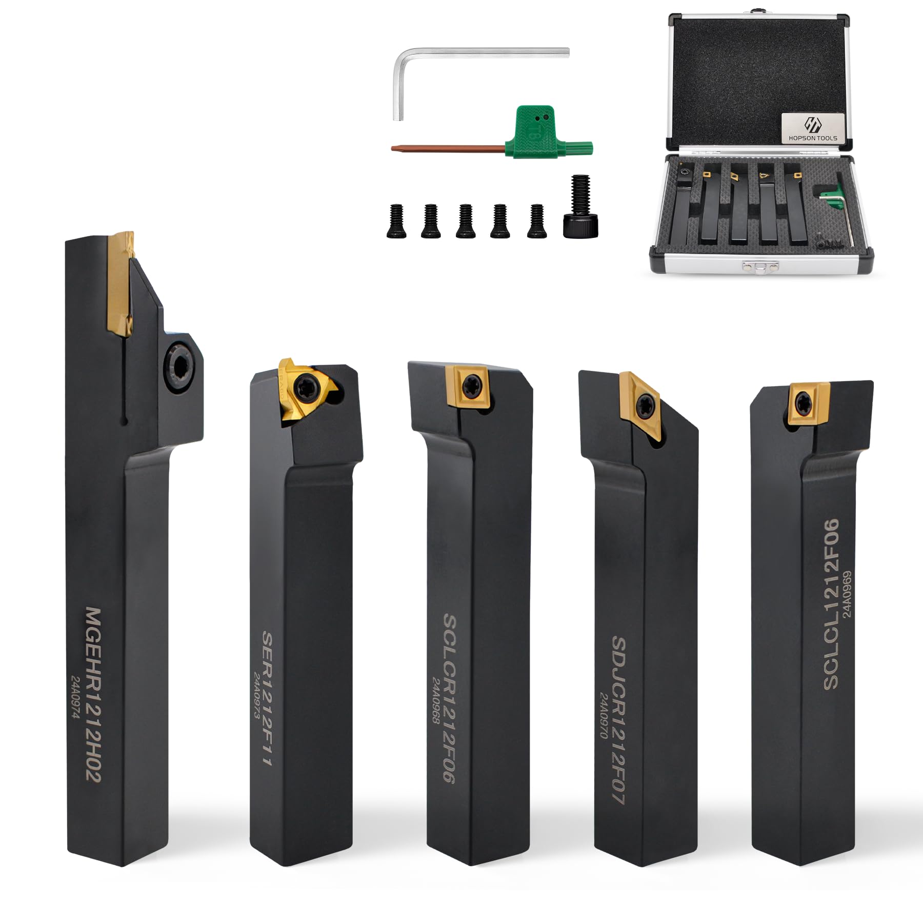 Lot de 10 burins en carbure de tungstène avec tige de 12 mm, 5 plaques de coupe réversibles + 5 supports pour tournage en métal – dans un coffret en aluminium