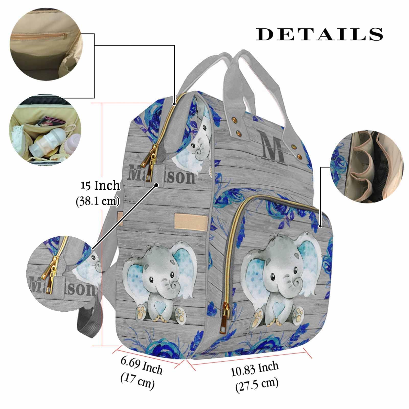 Name Cute Diaper Bag Backpack with Name Custom Portable Baby Nappy Changing Bag with Multi Pocket & Large Capacity Personalized Casual Mommy Backpack for Mother's Day Holiday