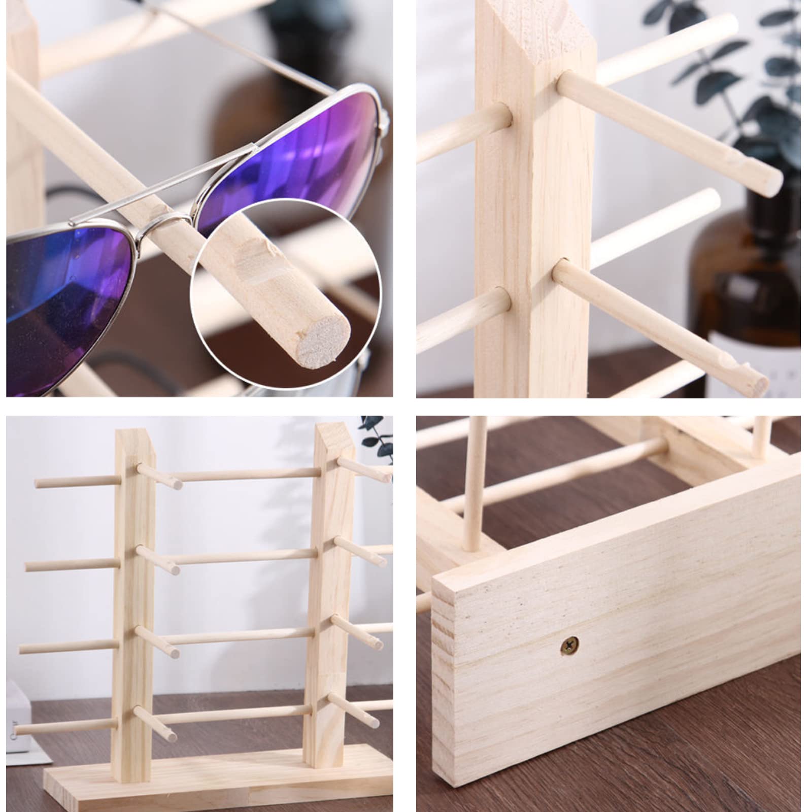 Espositore per Occhiali Creativi Occhiali da Sole in Legno Rack Supporto a 4 Strati per 8 Paia di Occhiali Porta Occhiali Da Sole per Esporre Occhiali e Gioielli, Orologi