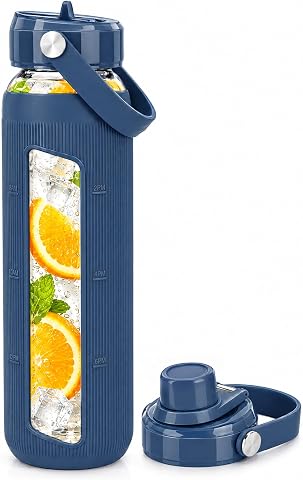 Zenbo 32 oz Glass Water Bottle with Silicone Sleeve Leak...