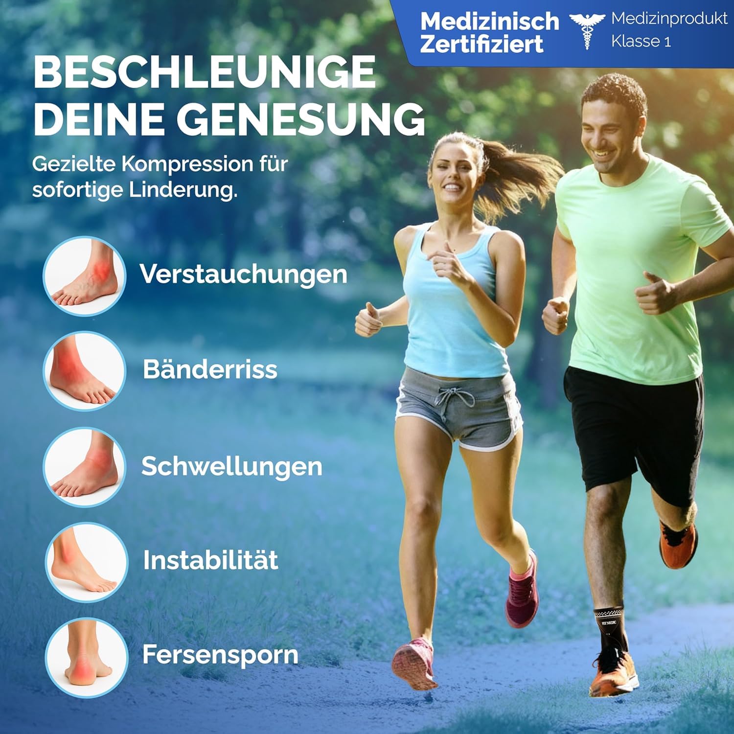 Premium Sprunggelenkbandage mit Gel-Pad | Medizinische Fußbandage stützend & einstellbar | Unisex Knöchel-bandage für Sprunggelenk Sport&Alltag Achillessehne Knöchelschutz gegen Überlastung
