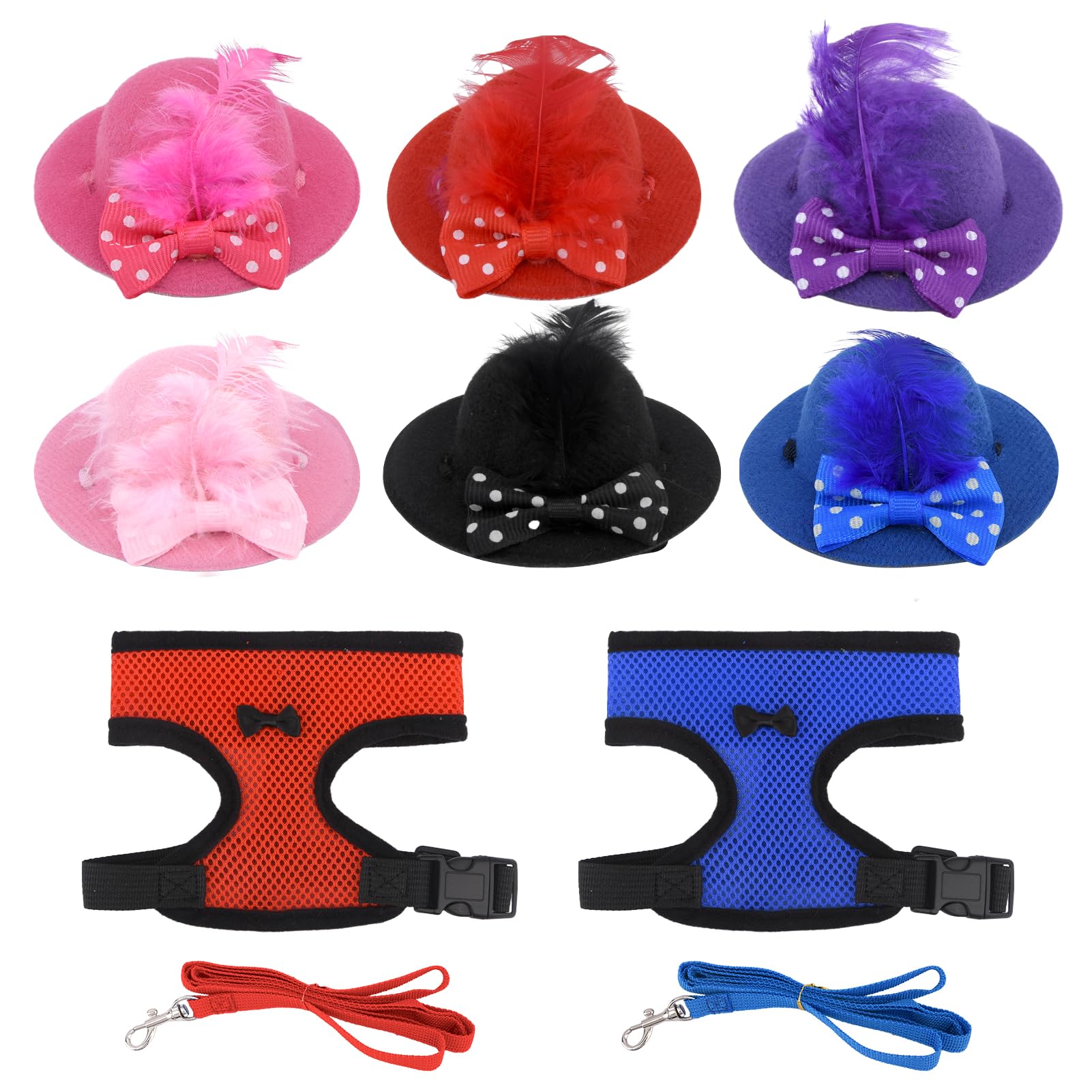 Chicken Leash and Harness Set, 8Pcs Chicken Harness and Leash for Hens, with Chicken Hat, Breathable Comfortable, Adjustable Chest