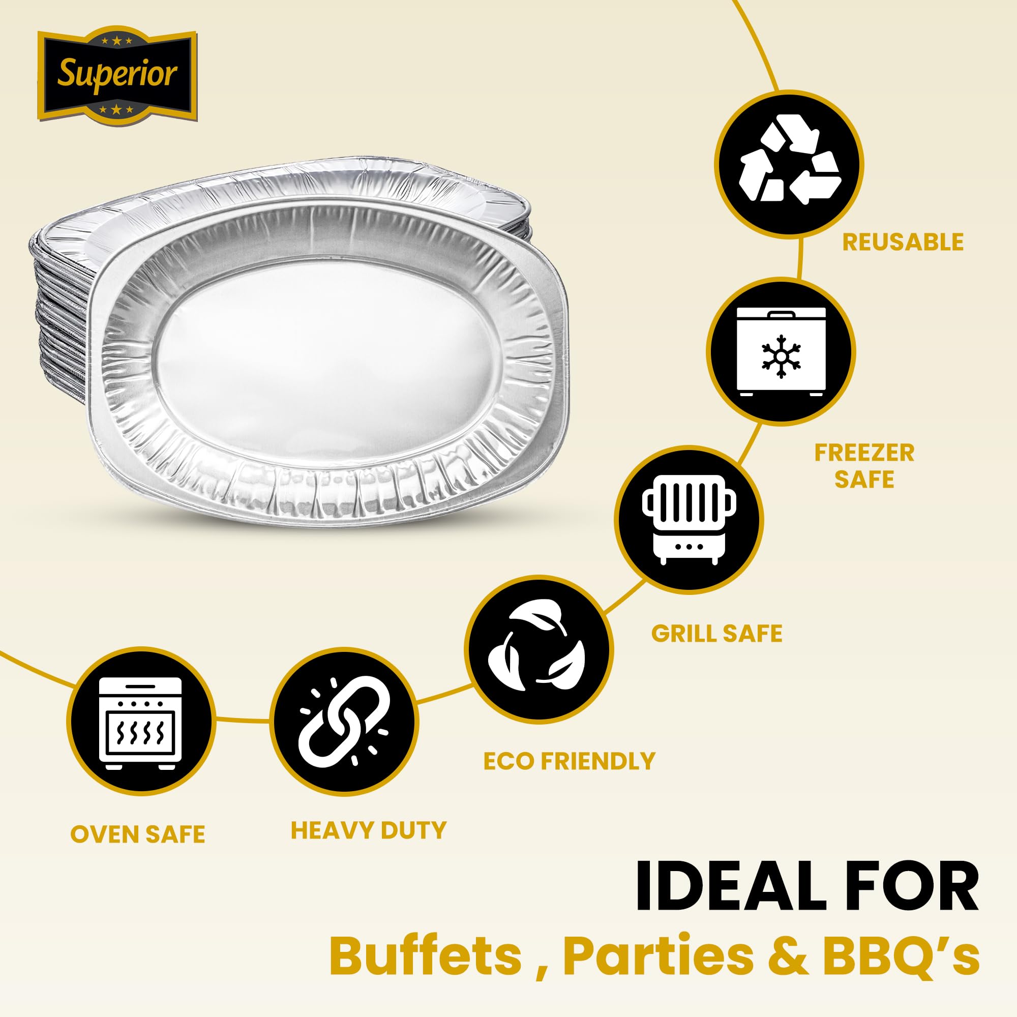 Superior Lot de 20 grands plateaux de service en aluminium réutilisables pour fêtes, buffets, barbecues, passent au four et au congélateur - 35 x 23 cm