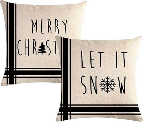 Miniatura 8 de 7COLORROOM Juego de 2 fundas de almohada rojas de Navidad con diseño de Let It Snow Rectangularpara la cintura, fundas de almohada de decoración de