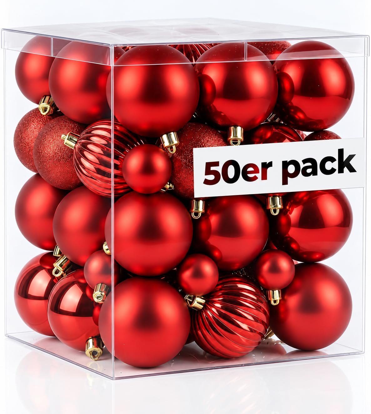 4smile Weihnachtskugeln 50er Rot mit 4 Designs glänzend matt glitzernd Kürbiskugeln 3 4 6cm edle Christbaumkugeln hochwertige Weihnachtsdeko für Festtage