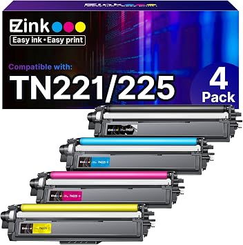 E-Z Ink Compatible Toner Cartridge Replacement for Brother TN221 TN225 Toner to Use with MFC-9130CW HL-3170CDW HL-3180CDW MFC-9340CDW MFC-9330CDW 1 Black 1 Cyan 1 Magenta 1 Yellow,4 Pack