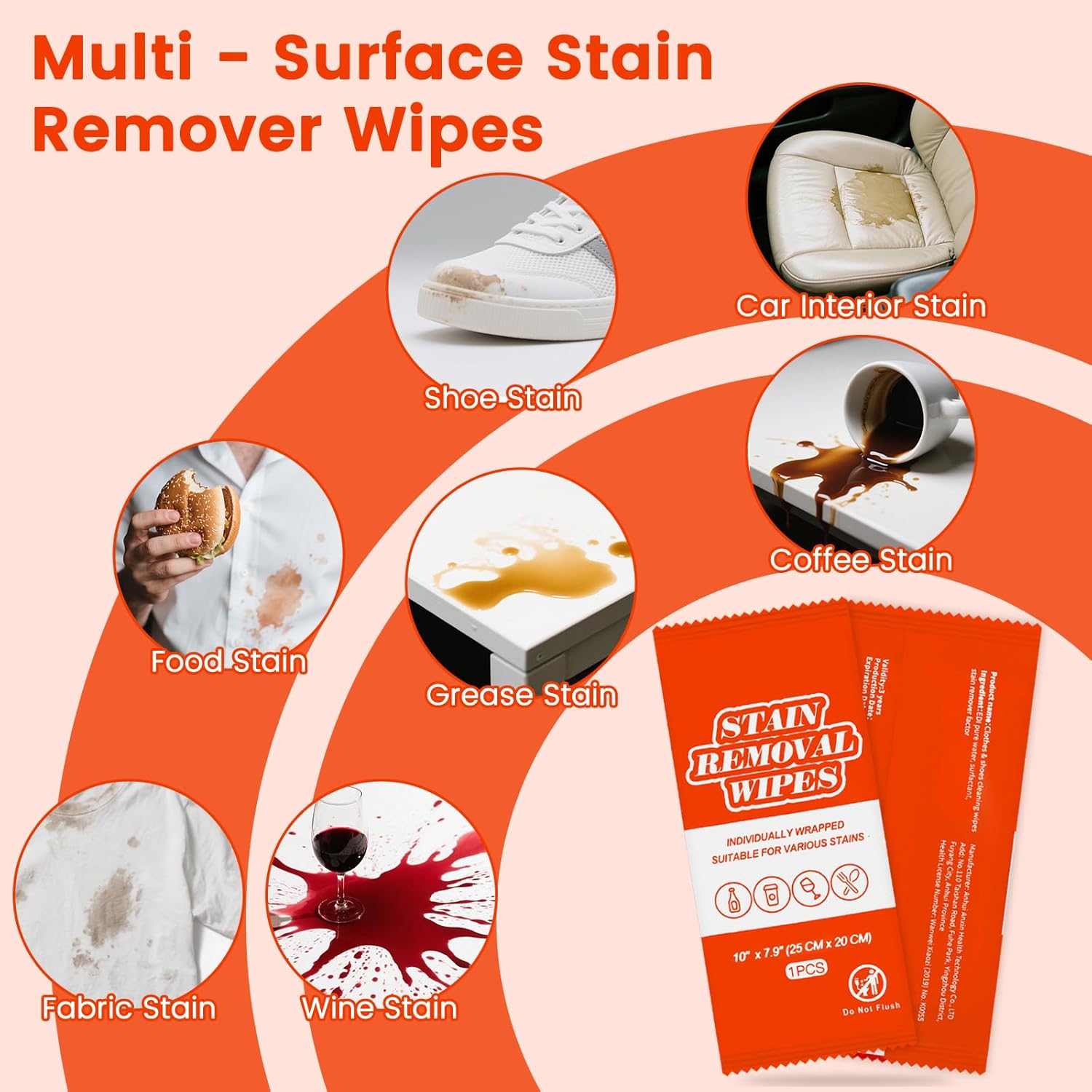 Stain Remover Wet Wipes Bulk, Individual Wrapped Stain Remover for Clothes Portable Travel Messy Eater Stain Removal Wipes Pocket Size for Clothing Fabric, Shoes, Wine, Fast Food (10 x 7.9 inch) (200)