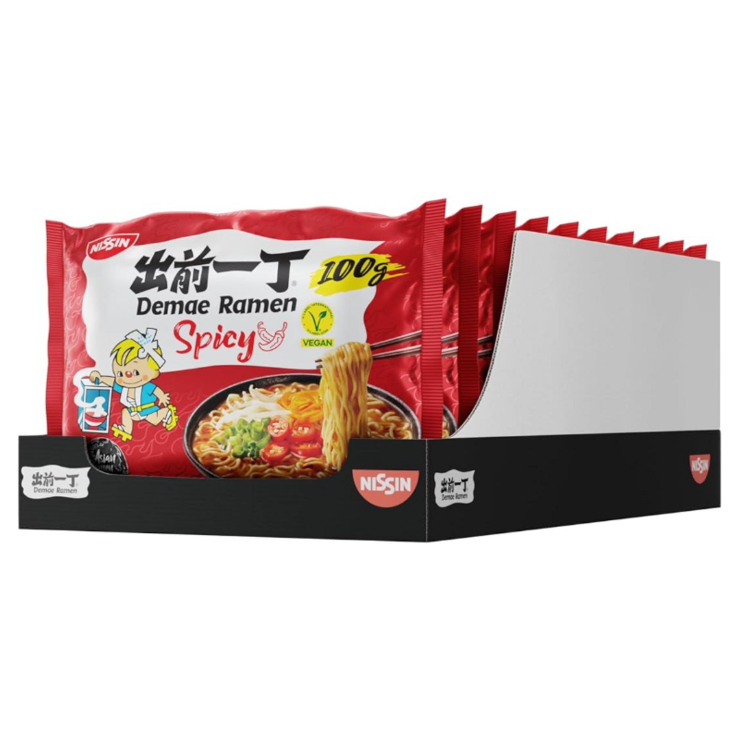 NISSIN Ramen Spicy Flavoured Instant Noodles, 100g (Pack of 10)