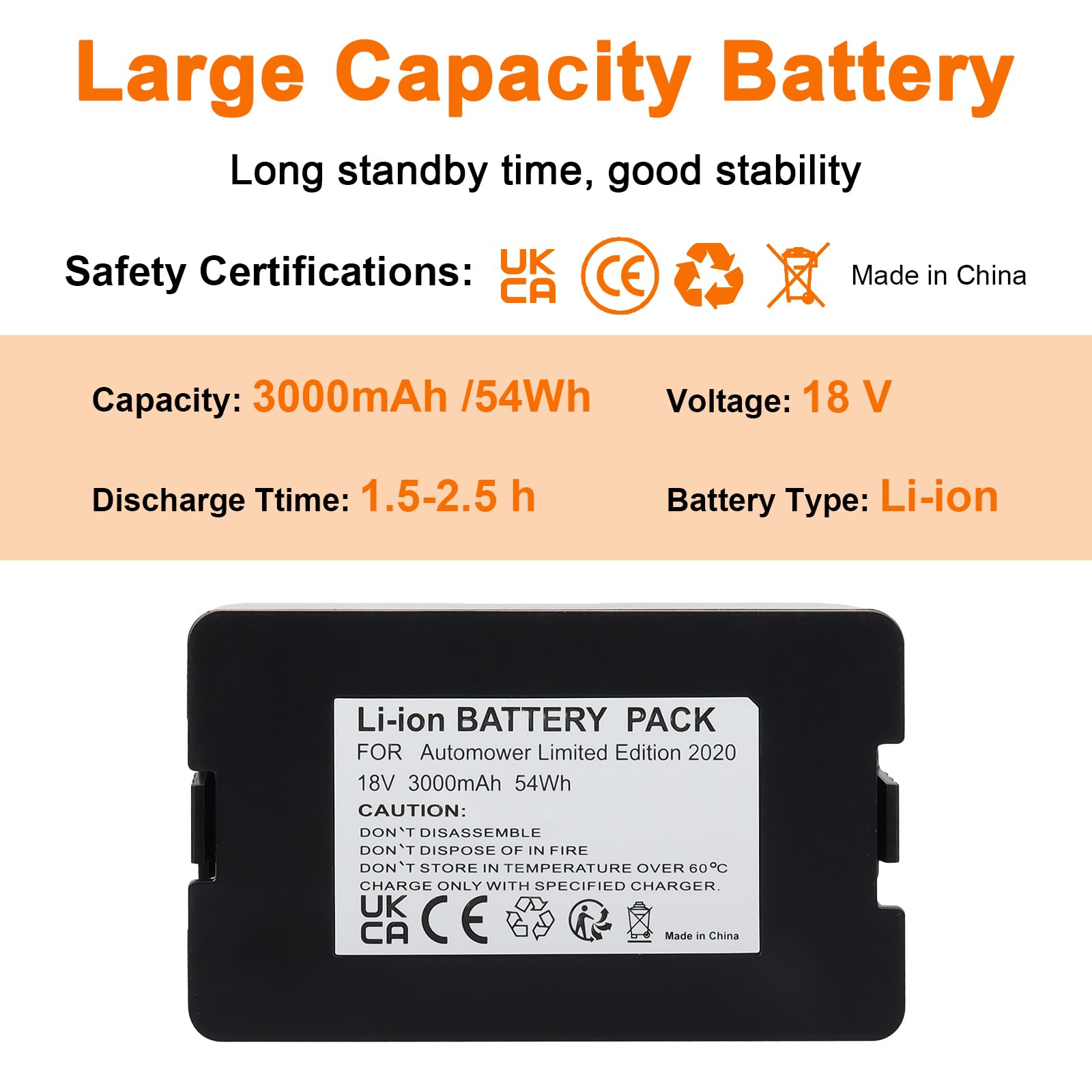 Batteria di Ricambio Agli Ioni di Litio da 18 V 3000 mAh, Compatibile con Husqvarna Automower 115H/305/310/315/520/315X (2020), Gardena Sileno City/Life, Batteria per Robot Gardena Sileno Minimo 250