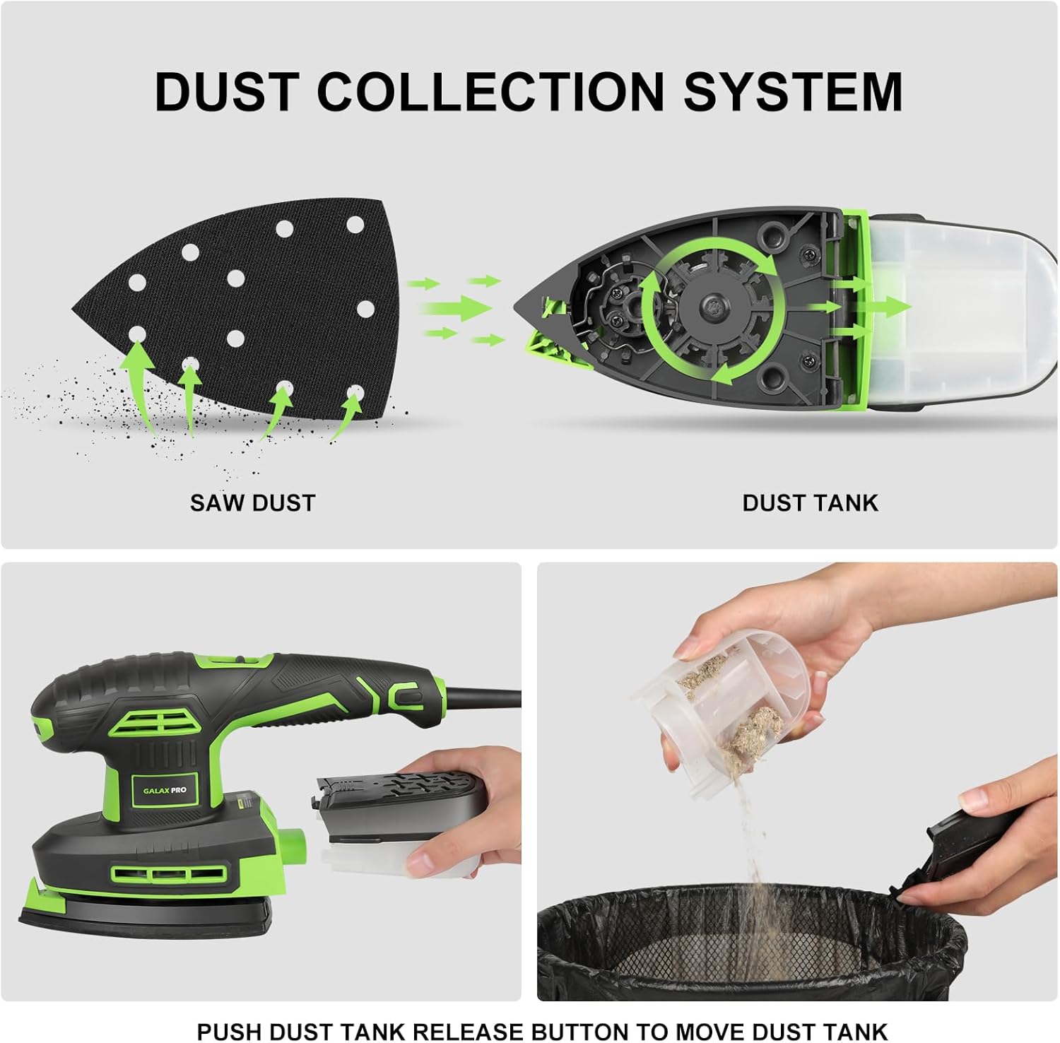 GALAX PRO 250W 2-in-1 Sheet Sanders/Detail Sanders, 6000-12000 RPM 6 Variable Speed Multi-Function Sander with Dust Box, Electric Sander for Sanding Metal and Polishing Wood, Includes 12 Sandpaper