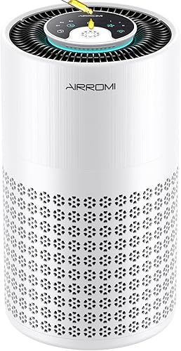 AIRROMI Purificador de aire para dormitorio con filtro HEPA 3 en 1, purificador de aire para mascotas para el hogar, olor a orina de gato, cubre