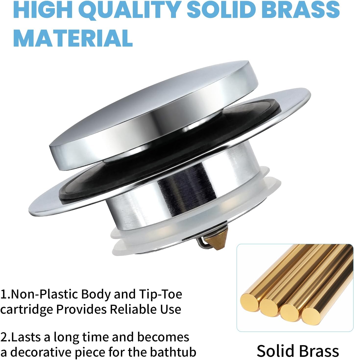 Universal Bathtub Drain Stopper,Bathroom Tub Drain Plug Pop Up,Replaces Bath Tuh Lift and Turn, Tip-Toe and Trip Lever, Solid Brass, Suitable for 1 3/8" and 1 1/2" Bath drains - Image 5