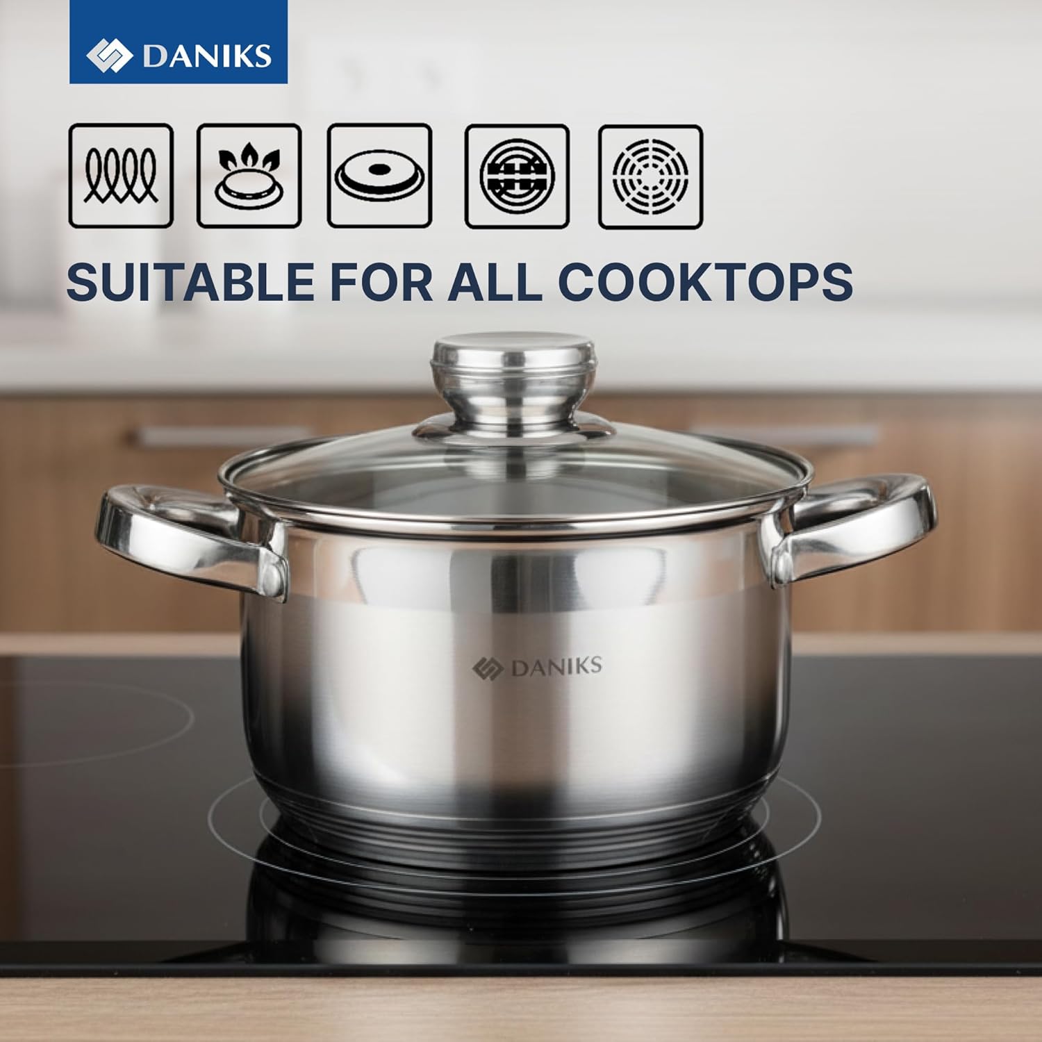Daniks Standard 2 Quart Stainless Steel Stock Pot with Glass Lid, Try-Ply Bottom for Even Heating, Induction Compatible, Dishwasher Safe, Built-In Measuring Scale, Silver - Image 6