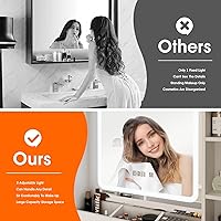 Vista 6 de Vabches Escritorio de tocador de maquillaje, espejo de tocador con luces, escritorio y silla, mesa de maquillaje con 3 cajones grandes y 2