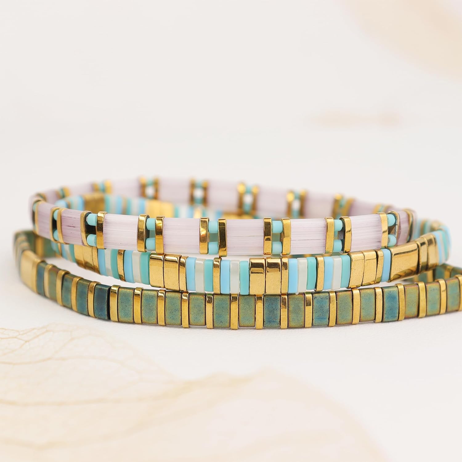 Tila Flat Beaded Bracelets for Women, Unique Colorful Square Beads Miyuk Link Stackable Stretch Bracelet Beach Summer Trendy Jewelry Gift - Image 3