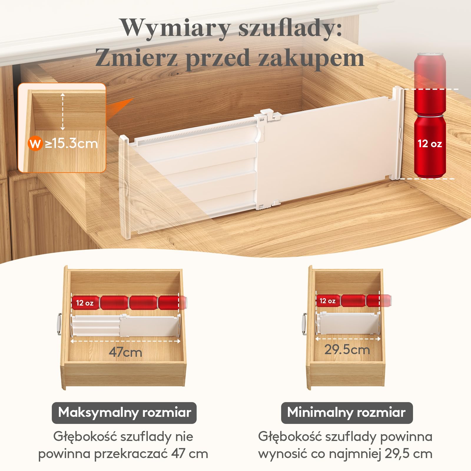Lifewit 4-pakt głębokich przegród szufladowych o wysokości 15,2 cm, 29,2-47 cm rozszerzalne przegródki na ubrania do szuflad, regulowane organizery do szuflad komody, białe separatory szufladowe do