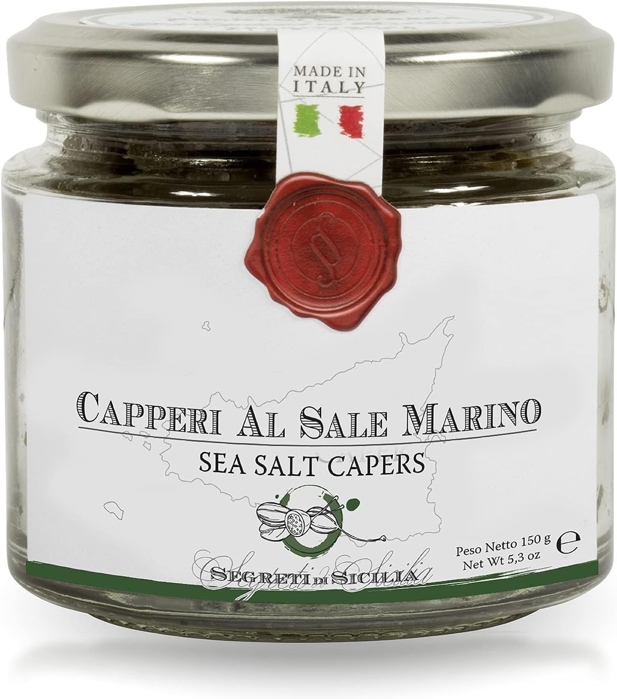 Gourmet Italian Capers in Sea Salt - Mediterranean Capers Non Pareil for Cooking and Garnishing, Imported from Italy 5.3 oz (150 g) - Pack of 1
