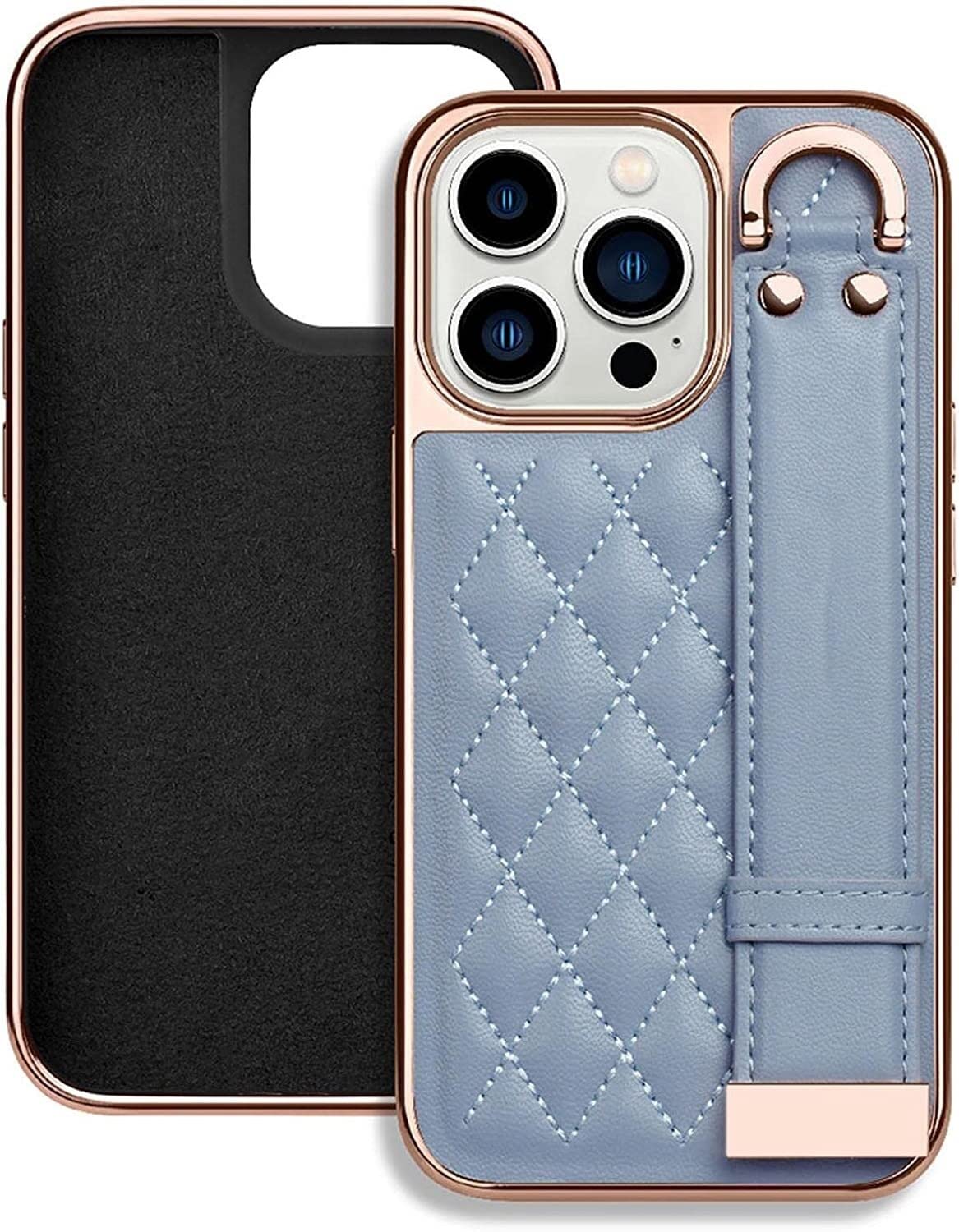 Coque iPhone 14 Plus en TPU souple bleu avec sangle de poignet anti-choc