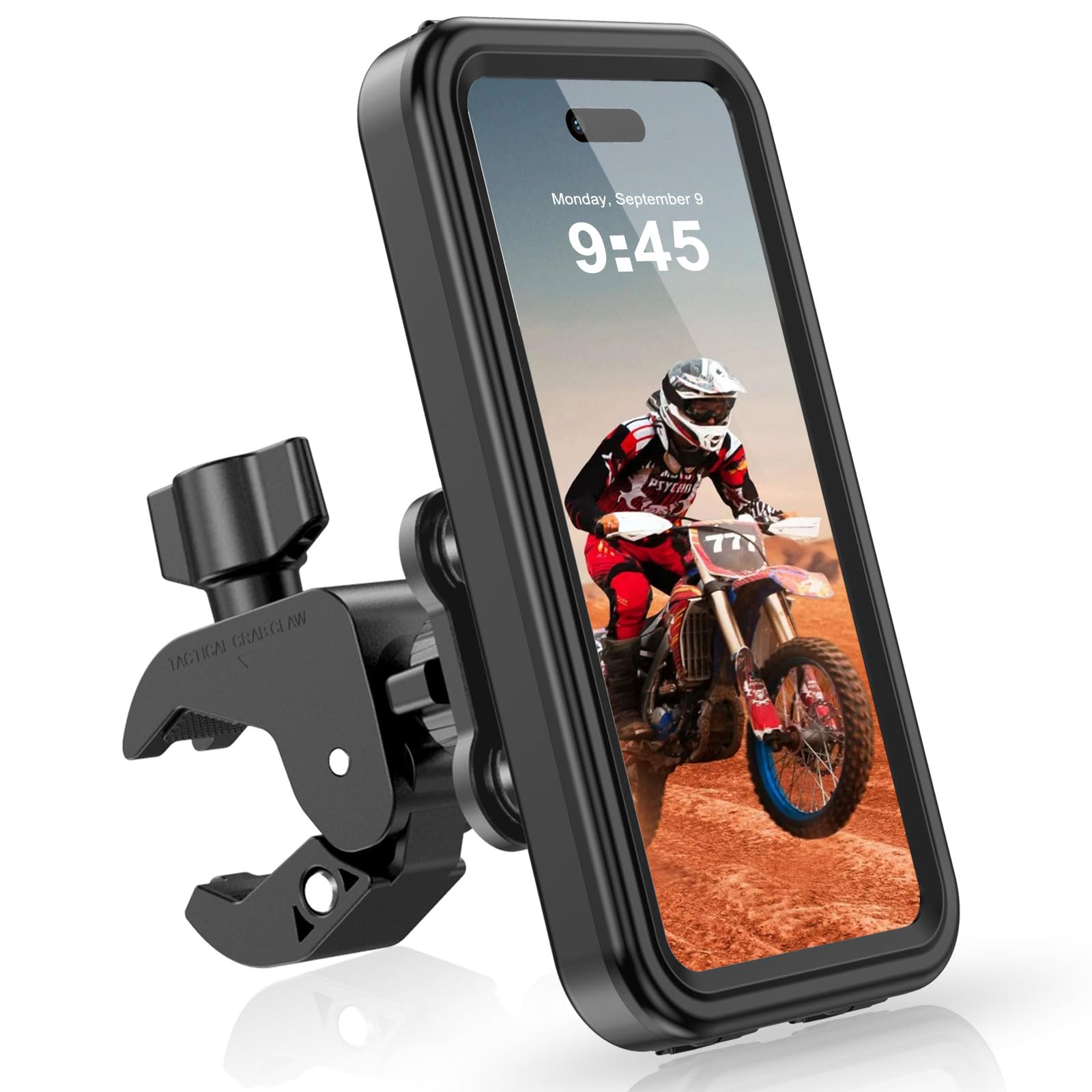 Support Téléphone Moto Scooter Antivibration Étanche IPX5 Porte Telephone Velo Moto Universel Rotation 360° Support de Téléphone pour Guidon 17-42mm, pour iPhone Huawei 4,0-7,0" Smartphones