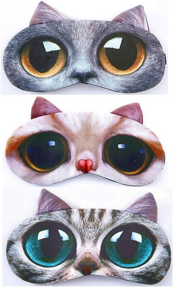 HappyDaily Beautiful and Comfortable Sleep Masks - Set of 3 (3D Cat - Pink/Grey/Black)
