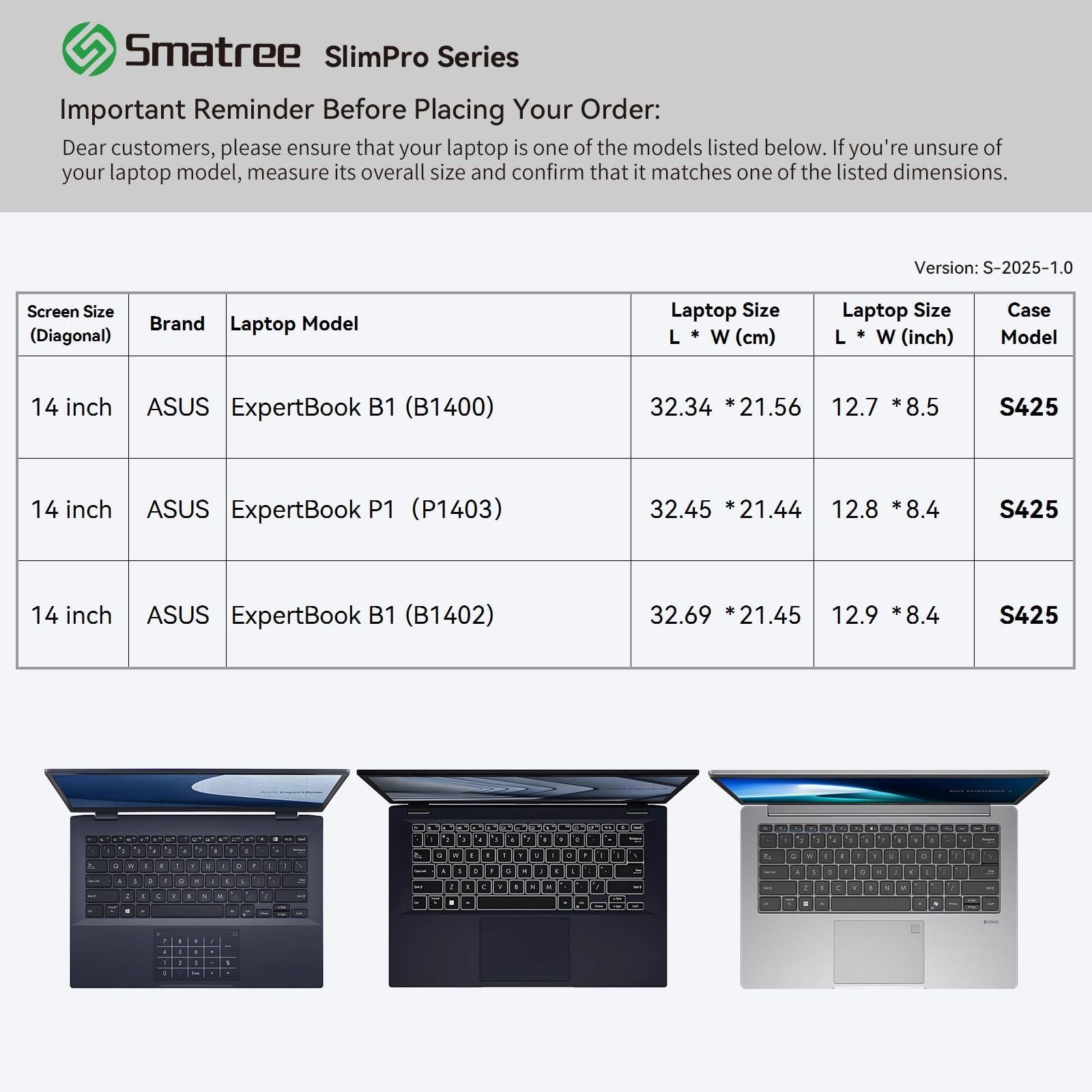 Smatree SlimPro - Custodia per computer portatile ASUS ExpertBook B1 B1400/B1402 da 14", per ASUS ExpertBook P1 P1403, con tasca per accessori ad accesso rapido, design brevettato Super-Corner (S425)