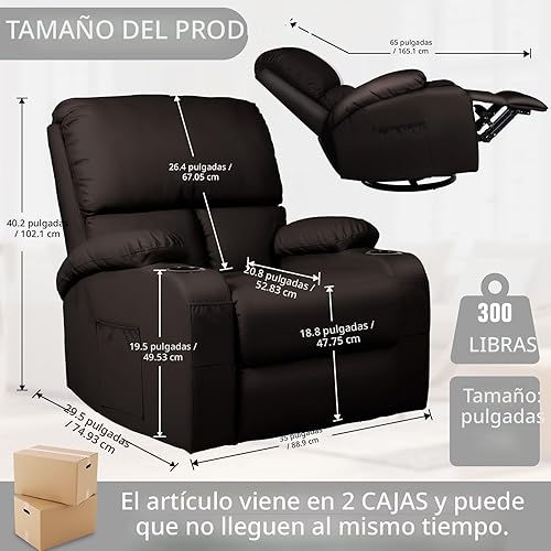 Miniatura 3 de Silla reclinable mecedora, silla reclinable de masaje con masaje por vibración y calor, sillas reclinables giratorias de 360°, sala de estar,