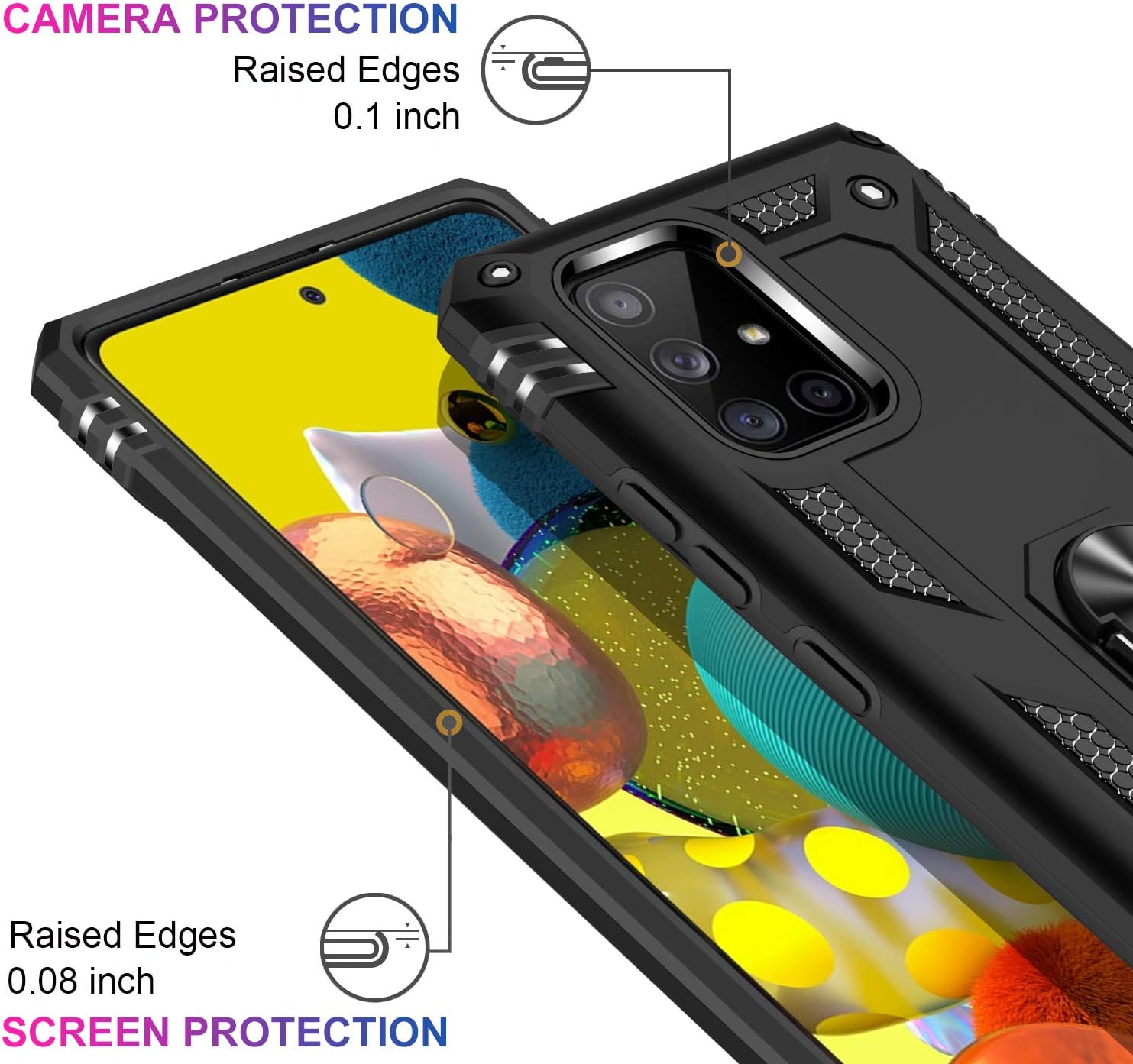 LUMARKE Galaxy A51 5G Case,Pass 16ft. Drop Tested Military Grade Cover with Magnetic Ring Kickstand Compatible with Car Mount Holder,Protective Phone Case for Samsung Galaxy A51 5G Black