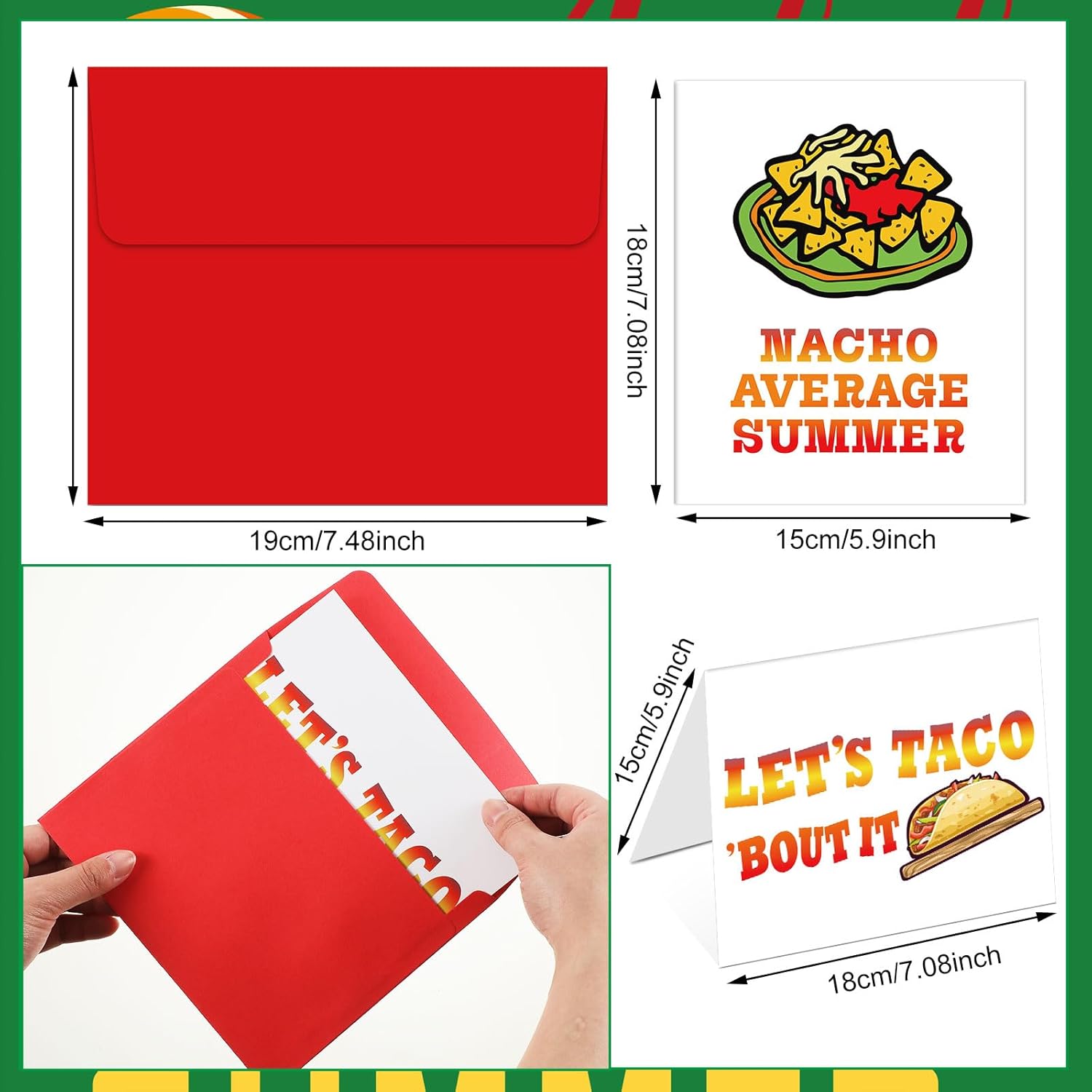 Pack of 12 Camp Greeting Card Summer Camping Cards with 12 Pcs Red Envelopes for Summer Party Office Classroom Students Family, 12 Styles