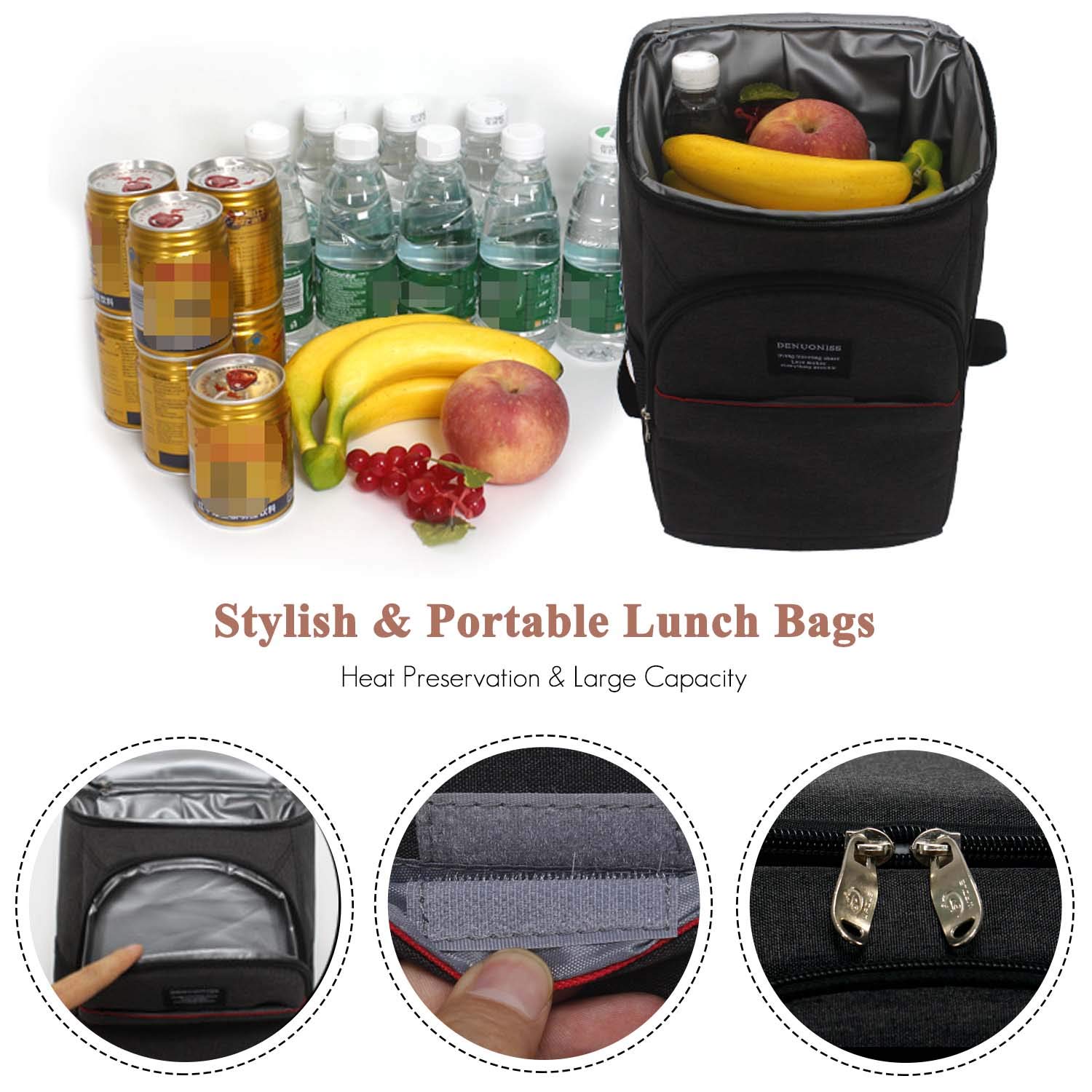 FANDARE Zaino da pranzo Borsa Termica Isolante Pranzo al Sacco Borsa da Picnic frigo Acquisti Auto Borsa a tracolla per Campeggio Nautica Spiaggia Pesca Scuola Lavoro Lunch Bag Impermeabile Poliestere
