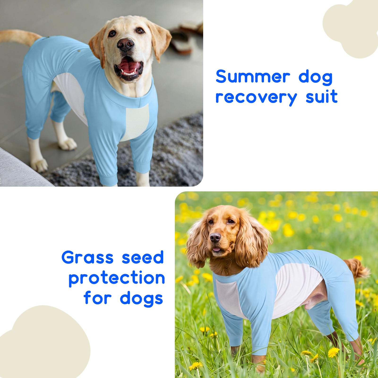 Onesie para Perros, Elástico Pijamas Postoperatorio de Verano Fresco Body Perro Post Cirugía con Cobertura Total Evita Que Se Lama & Cubre Las Heridas(Azul Claro, 2XL)
