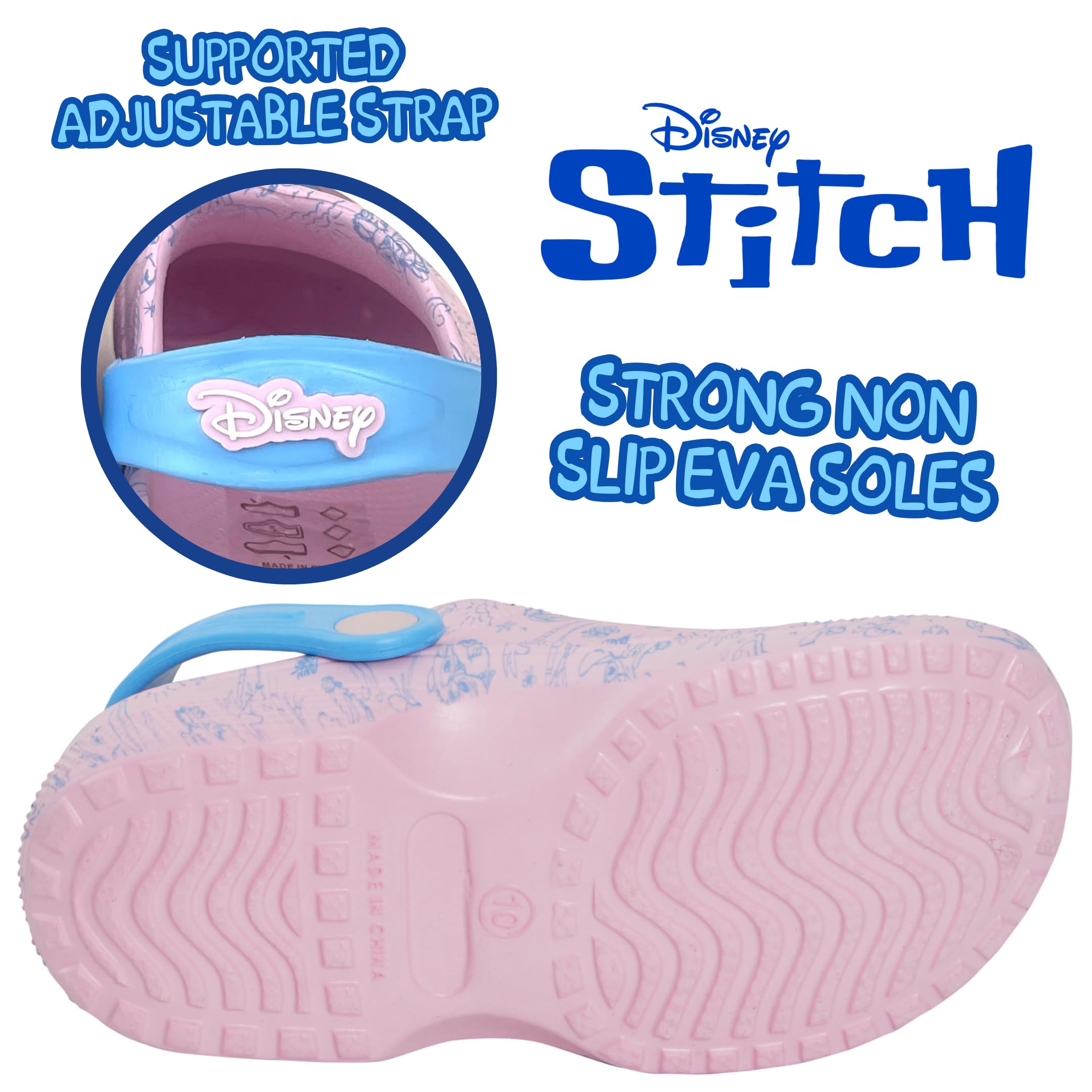 Disney Clogs Stitch Angel Sandalias Verano Sliders Correa Tobillo Zapatos Playa