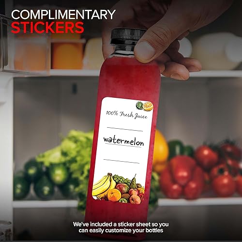 Miniatura 6 de Stock Your Home Botellas redondas de plástico de 12 onzas con tapas (paquete de 12), botellas de jugo transparentes con tapas, botellas de jugo