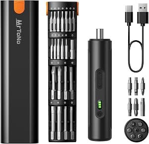 MrToNo Electric Screwdriver, Cordless Screwdriver Set, Power Screwdriver Set, 3 Torque Settings, 1500mAh Battery, 33 Magnetic Bits, LED Light, Rechargeable Tool for Furniture, DIY, Household Repair